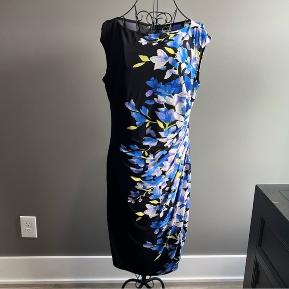 Lauren Ralph Lauren Black and Blue Floral Sheath Dress Size 10 - Picture 1 of 8